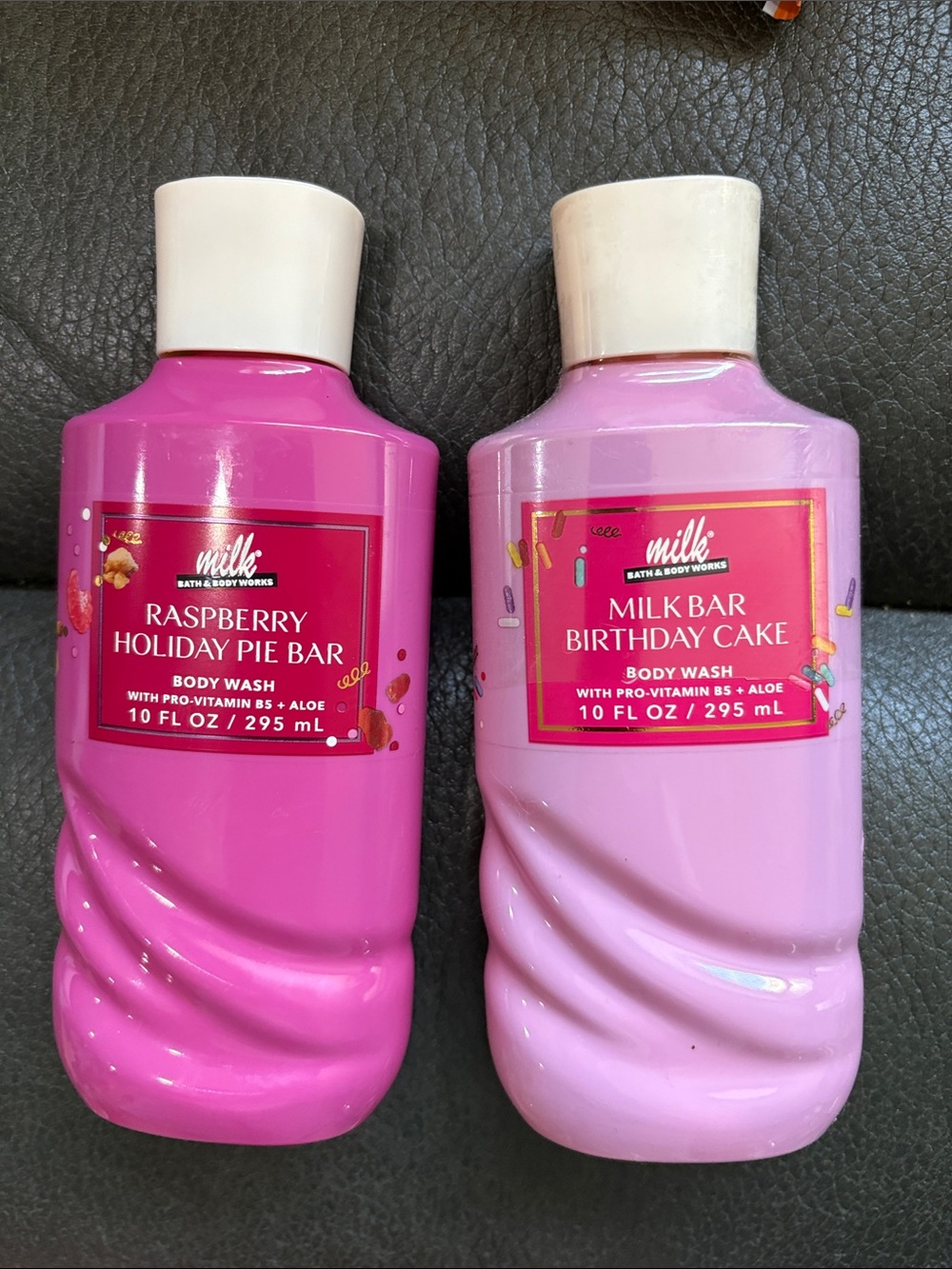 Bath and body set in raspberry holiday Pie Bar and Milk Bar birthday cake